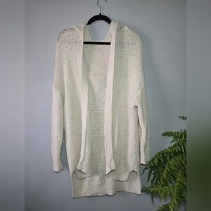 Aerie Cream Open-Knit Hooded Cardigan — Size Medium